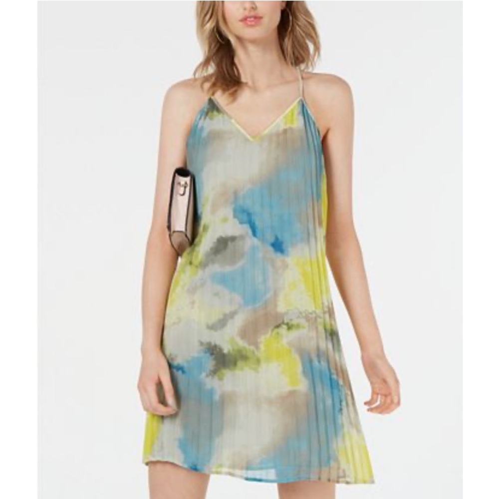 Bar III Watercolor Tie-Dye Pleated Dress